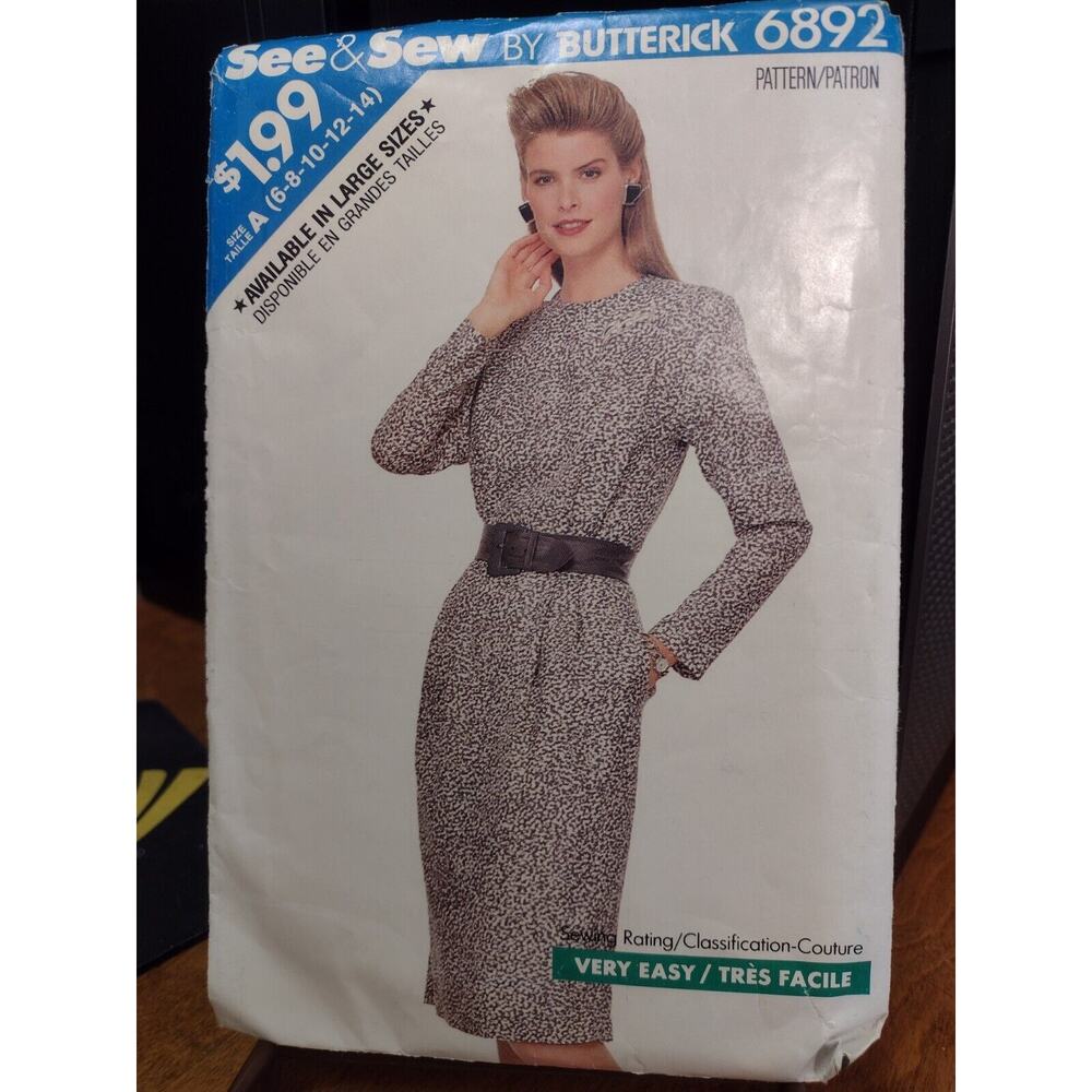 Vintage See & Sew by Butterick Pattern 6892 Misses'/Misses' Petite Dress (1988)